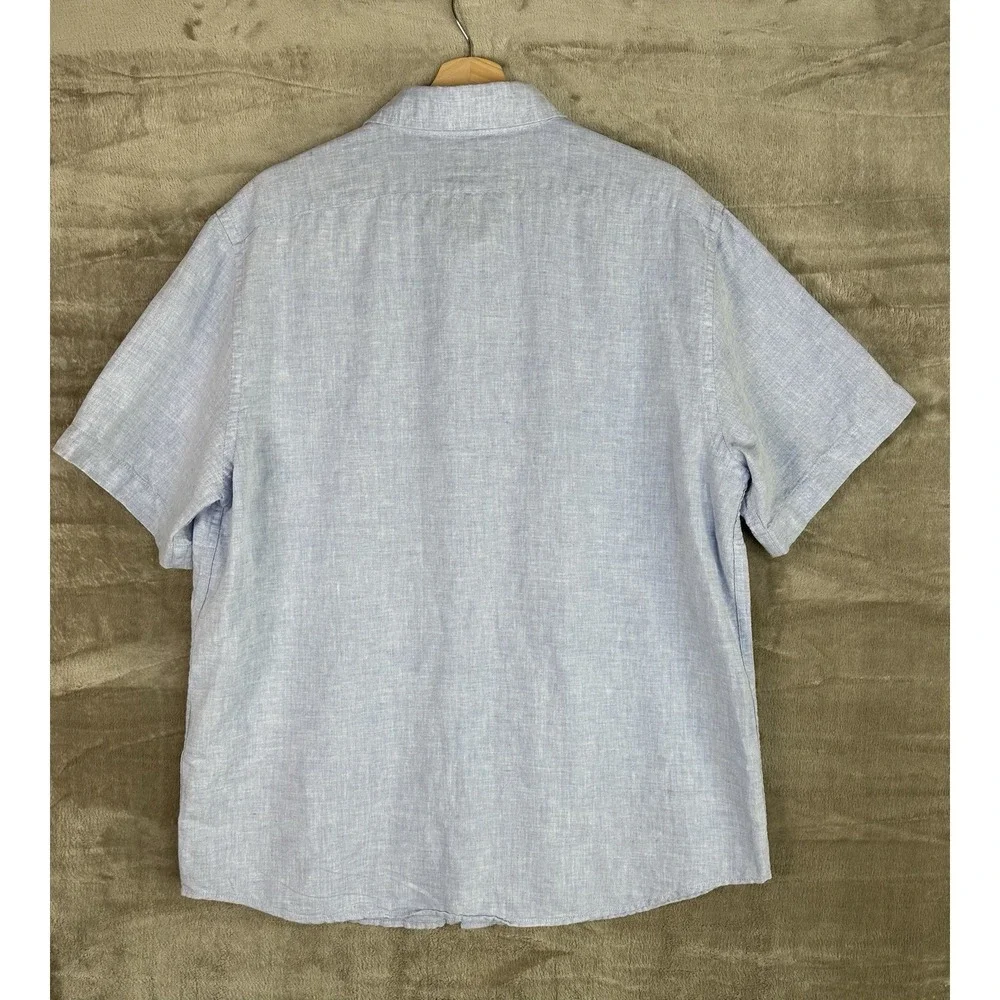 Banana Republic Men's L Tall Blue Linen-Cotton Slim Short Sleeve Button-Up Shirt